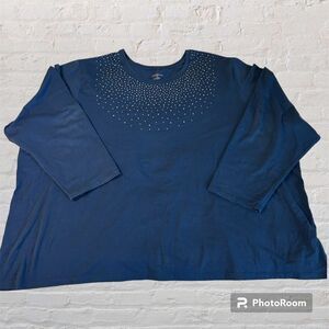 Women’s Blue Long Sleeve Rhinestone Tee by Liz & Me for Catherines sz 6X(38-40W)